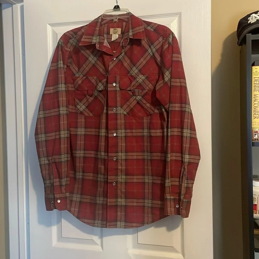 Haband Travelers mens plaid pearl snap long sleeve shirt size small